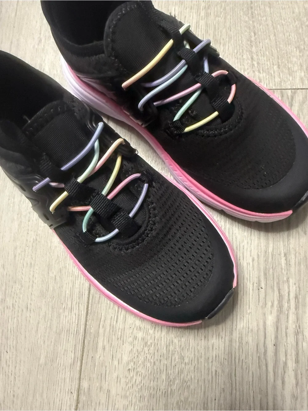 Athletic Works Black Knit Sneakers with Pink Sole and Pastel Accents